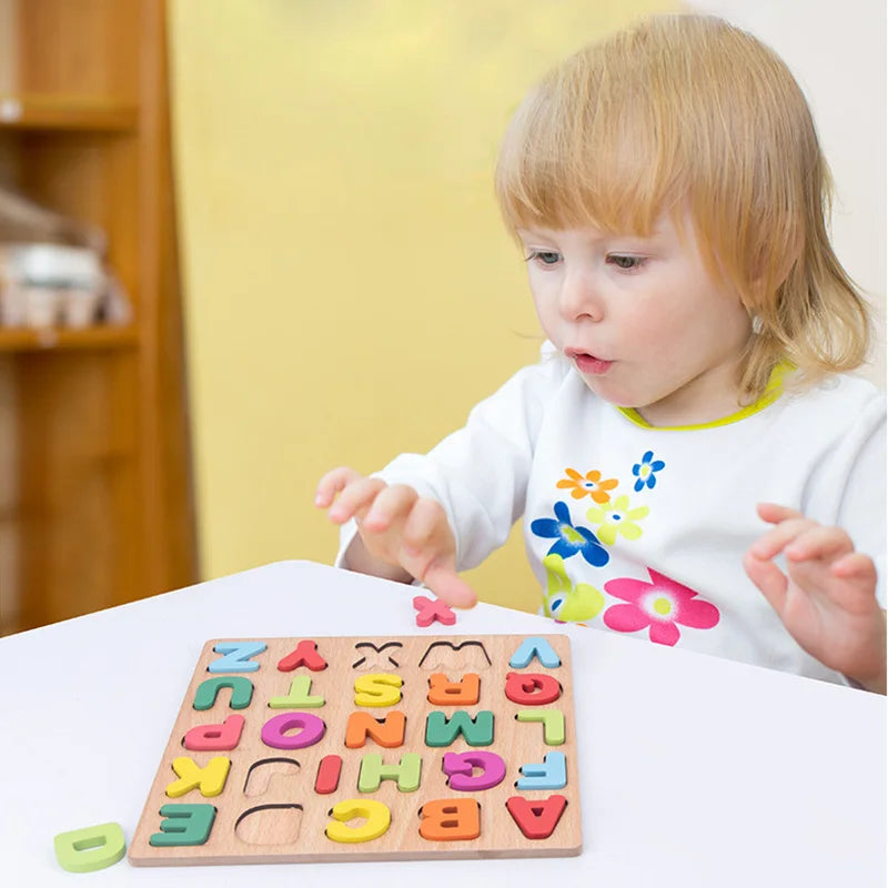 Montessori Wooden Puzzle – Alphabet, Numbers & Shapes for Early Learning