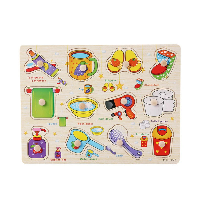 Montessori Wooden Puzzle – Alphabet, Numbers & Shapes for Early Learning