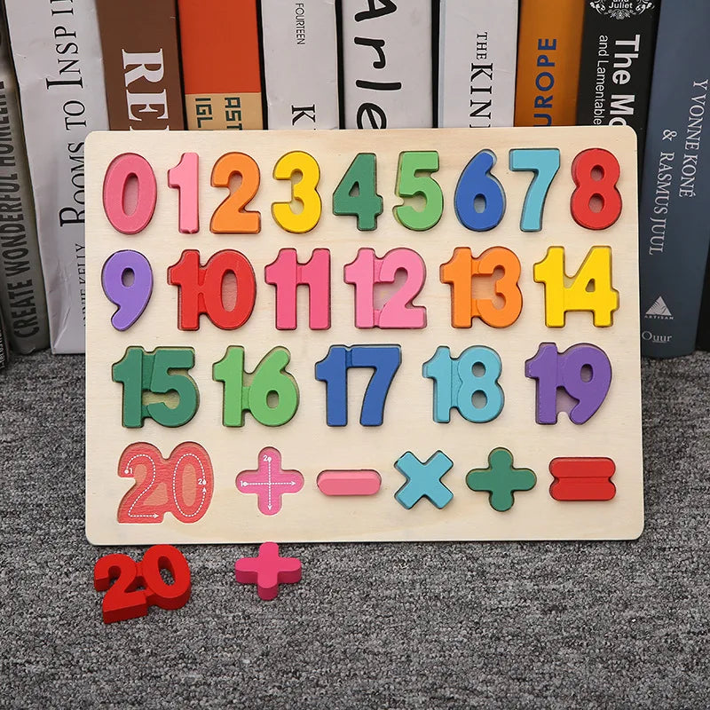 Montessori Wooden Puzzle – Alphabet, Numbers & Shapes for Early Learning