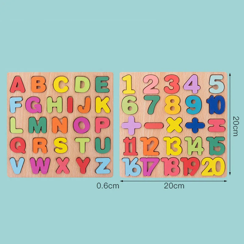 Montessori Wooden Puzzle – Alphabet, Numbers & Shapes for Early Learning