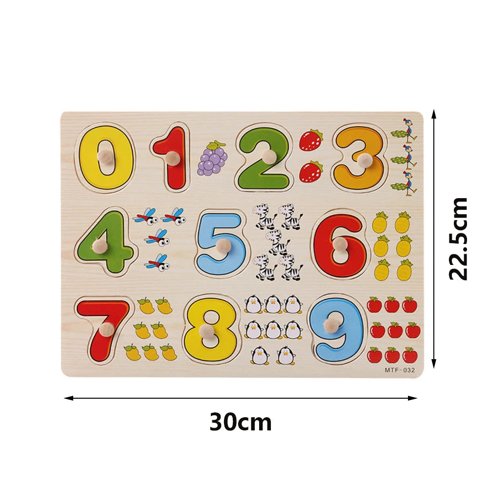Montessori Wooden Puzzle – Alphabet, Numbers & Shapes for Early Learning