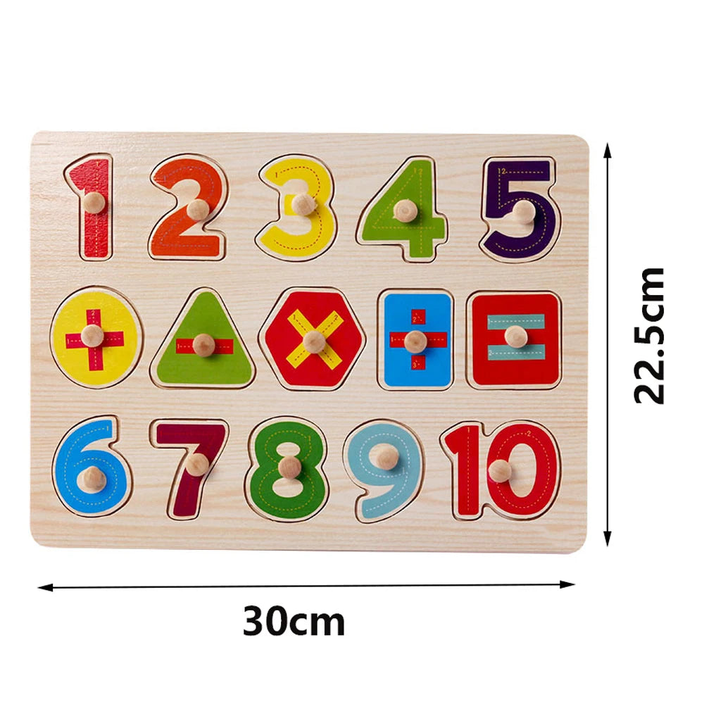Montessori Wooden Puzzle – Alphabet, Numbers & Shapes for Early Learning