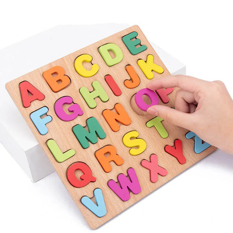Montessori Wooden Puzzle – Alphabet, Numbers & Shapes for Early Learning