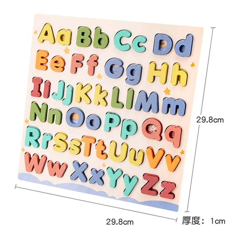 Montessori Wooden Puzzle – Alphabet, Numbers & Shapes for Early Learning