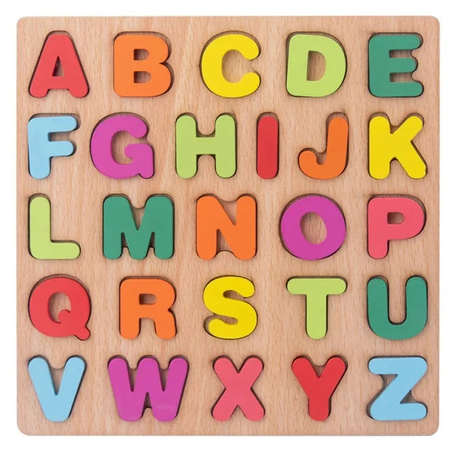 Montessori Wooden Puzzle – Alphabet, Numbers & Shapes for Early Learning