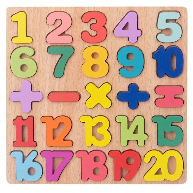Montessori Wooden Puzzle – Alphabet, Numbers & Shapes for Early Learning