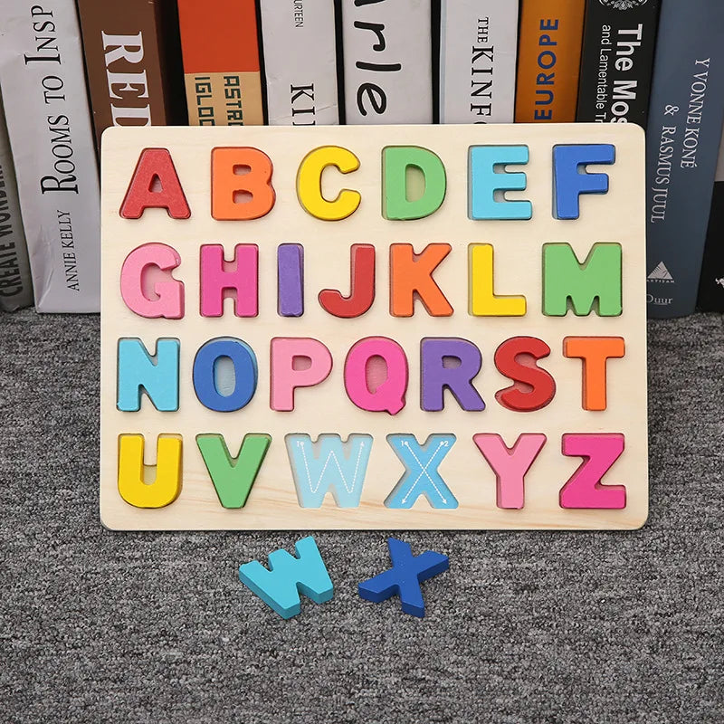 Montessori Wooden Puzzle – Alphabet, Numbers & Shapes for Early Learning